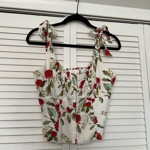 Anthropologie Eri + Ali Floral Tie Sleeve Corset Style Rouched Crop Tank Top